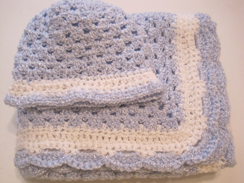 Crochet Baby Blanket Newborn Baby Boy Blue Sparkle Baby Etsy