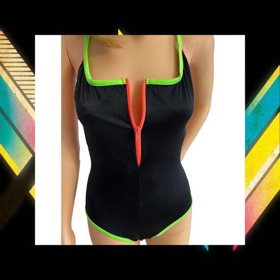 80's Neon One Piece Swimsuit Bathing Suit Swimwear By… Gem