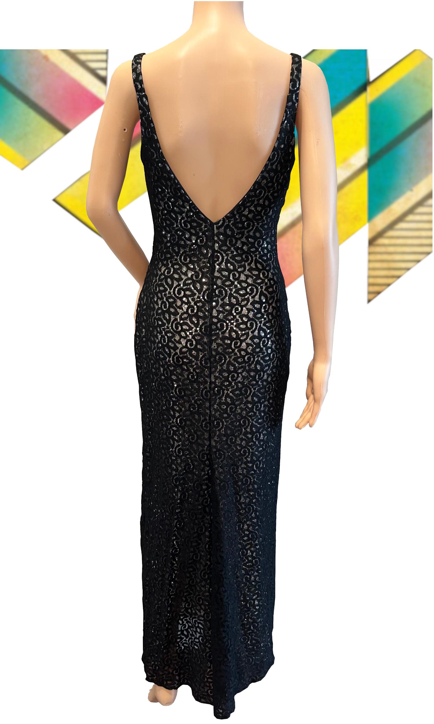 90s Jessica Mcclintock Black Lace Cocktail Gown, Metallic Silver Underlay