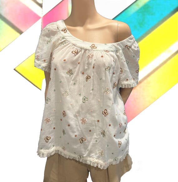 Haut Femme Free People - Manches Papillon, Motif Floral Violet - Taille M - Occasion Très Bon état