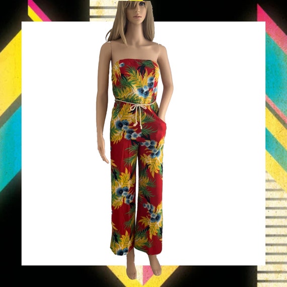 70's Tropical Halter Style Romper/Jumper Size XS-… - image 4