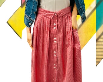 90's Gingham 100% Cotton Skirt by Sharon Young, Size Medium