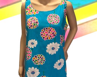 70's Vibrant Abstract Floral Shift Dress by Dorothy's tulsa, Size XL  Large