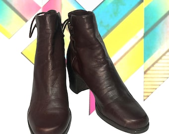 90's Chocolate Brown Leather Ankle Boots by Enzo Angiolini, size 7M