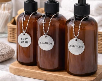 Etiquetas para dispensadores de champú, acondicionador, gel de ducha, jabón, color plateado o dorado, ideal para organizar el baño, regalo de inauguración de la casa, fuente grande.