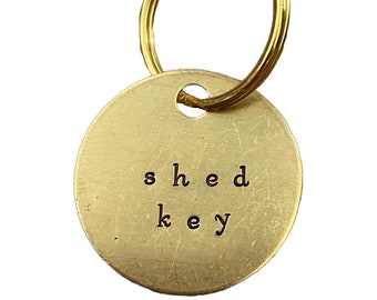 Shed Key Label - Identify Your Toolshed Keys - Brass Key Tag Markers - Metal Keychain IDs - She Shed, Storage locker,  Vacation Rental BnB
