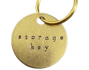 Storage Key Label - Tag Your Storage Unit Keys - Brass Key Identifier Markers - Metal Keychain IDs - Storage Bin Box Closet