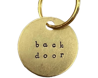 Back Door Key Label - Identify Your Back Door Keys - Brass Key Tag Markers - Metal Keychain IDs - Rear Entrance