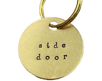 Side Door Key Label - Identify Your Side Door Keys - Brass Key Tag Markers - Metal Keychain IDs