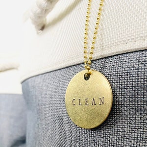Clean & Dirty Laundry Minimalist Labels | Set of 2 Brass Metal Tags Leather Strings/Chain | Hand-Stamped Organization | Decor | Laundry Room