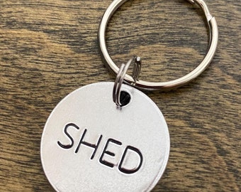 Shed Key Label Keychains - All Caps Identifier Tags - Key Organization - Key ID Fobs, Silver-Color Metal Hand-Stamped Vacation Rental BnB