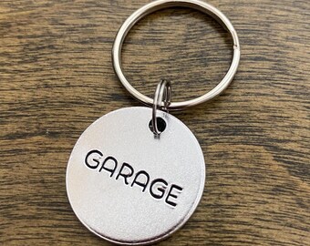 Garage Key Label Keychains - All Caps Identifier Tags - Key Organization - Key ID Fobs, Silver-Color Metal Hand-Stamped Vacation Rental BnB