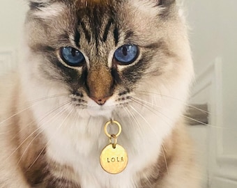 THICK Small Pet Tags | Highest Quality | Custom Hand-Stamped Collar ID | Heavy Duty 100% Brass Construction Customizable for Small Dogs Cats