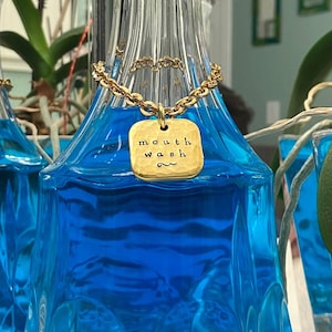 Mouthwash Label Decanter Bottle Tag | Hand-Stamped Thick Brass Label | Bathroom Organization | Wedding Housewarming Gift | First House Gift