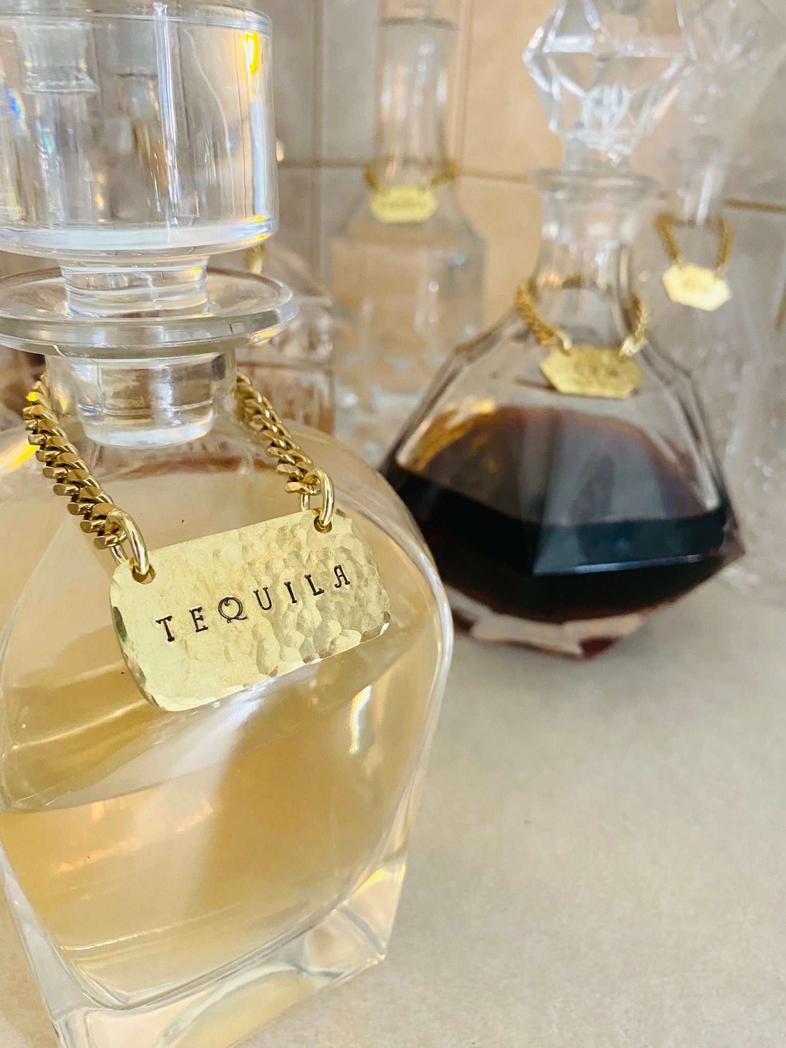 Liquor Decanter Tags Customizable Hand-stamped Hammered Thick Brass ...