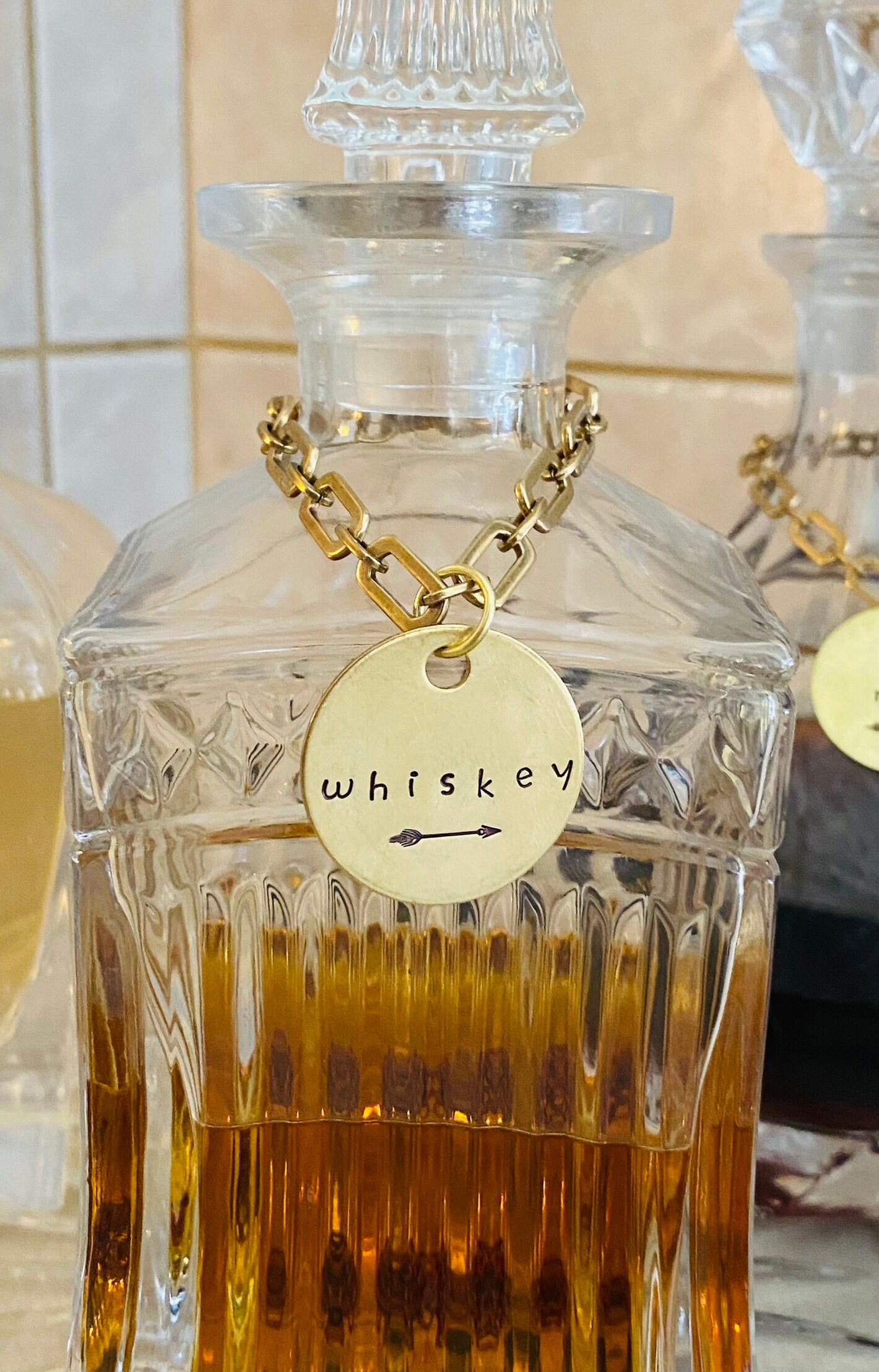 Custom Liquor Decanter Tags | Label Your Entire Bar! Alcohol & Mixers | Hand-Stamped Personalized Brass Spirits Kitchen | Party Wedding Gift