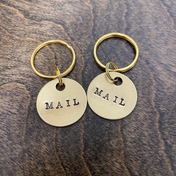 2 pack Mail Key Labels - Clearly Mark Your Mailbox Keys - Brass Key Tag Markers - Metal Keychain IDs - PO Box