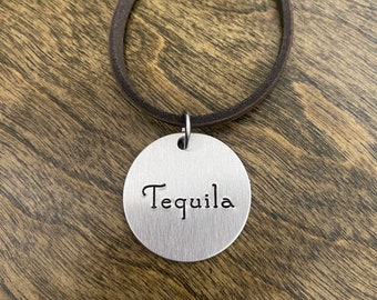 Individual Liquor Decanter Tags | Hand-Stamped Aluminum Silver Color Round Labels | Whiskey, Bourbon, Scotch, Tequila, Vodka, Rum, Gin