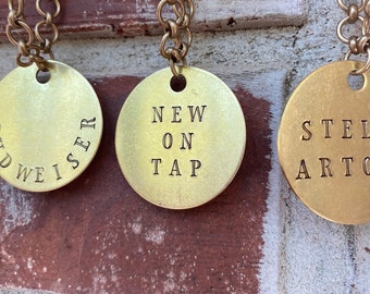 Custom Beer Tap Tag | Personalized Brass Bar Keg Label | Beer On Tap Handle Circle ID | Metal Identifier Marker | Make Your Own Beverage Tag
