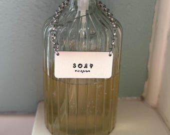 Etiquetas para dispensadores de jabón / Aluminio estampado a mano / Aspecto plateado de lujo / Organización de baño y cocina / Platos, manos, loción / Decoración de cocina