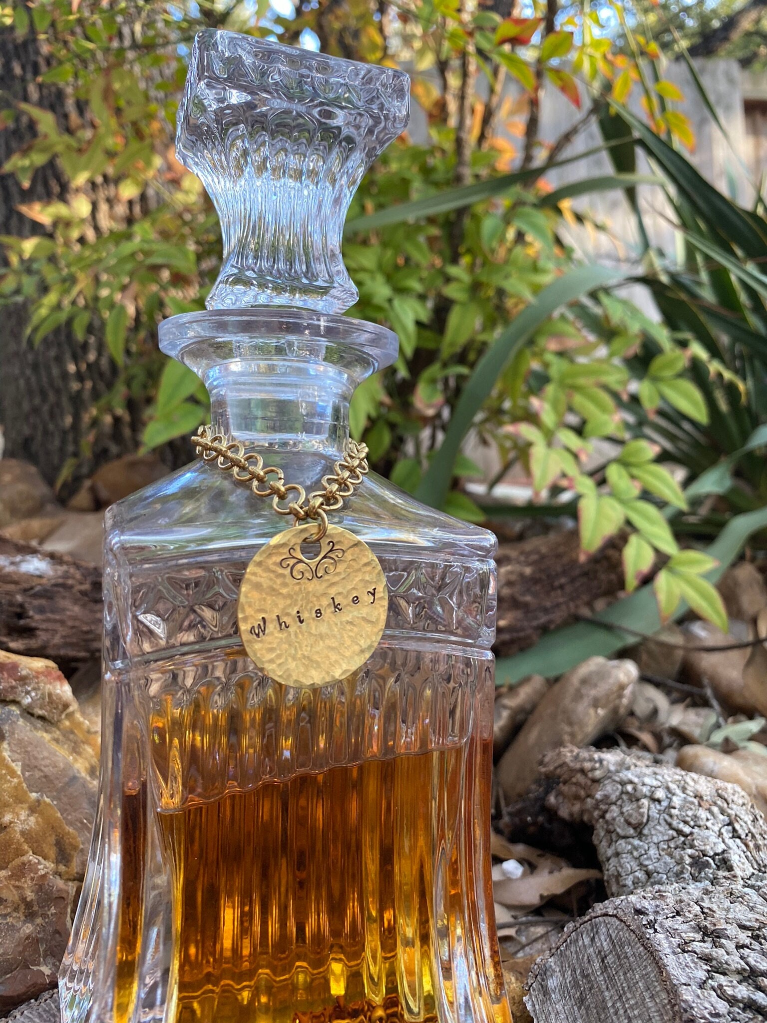 Liquor Decanter Tags Customizable Sets Baroque Handstamped Hammered