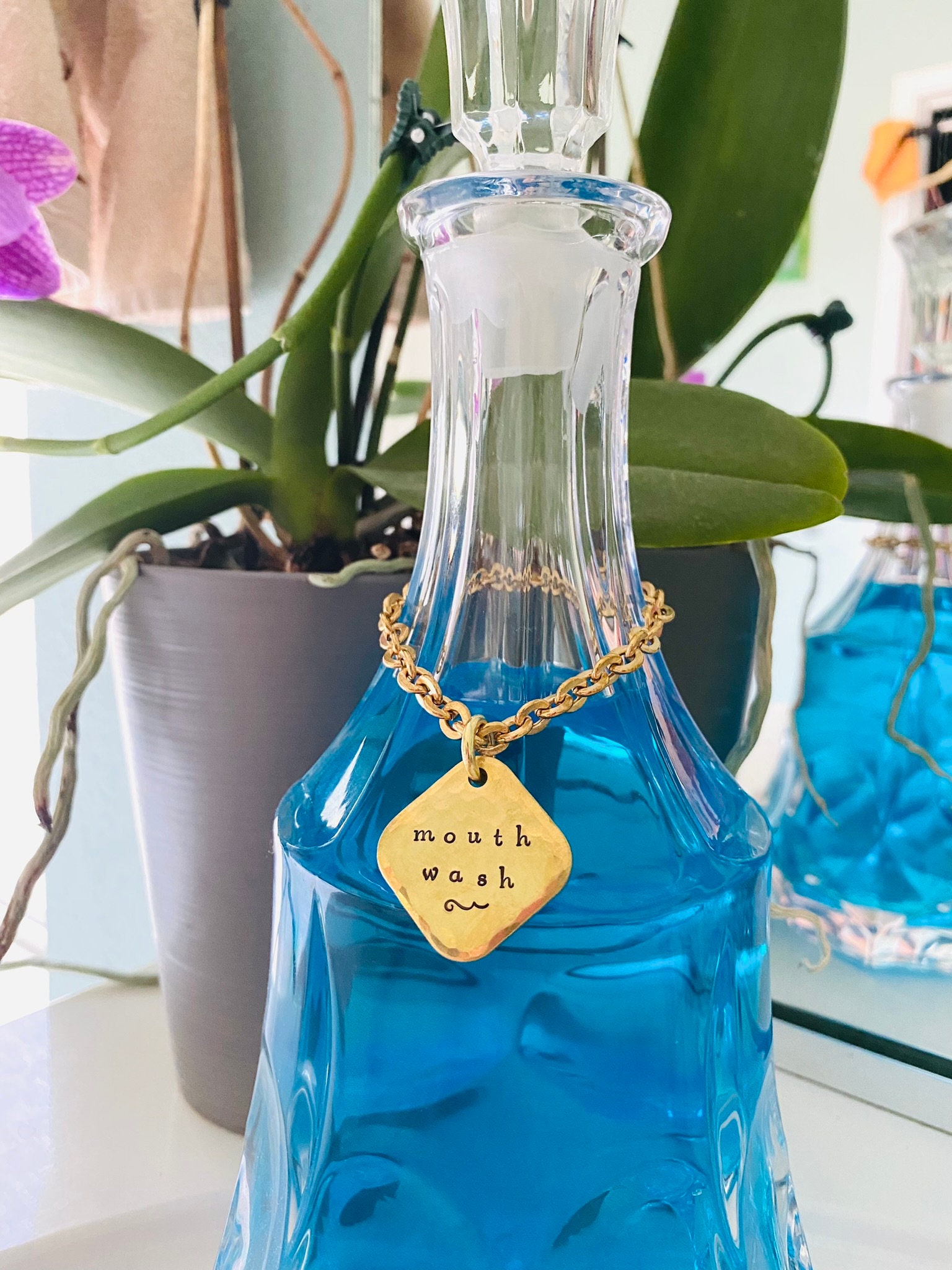 Mouthwash Label Decanter Bottle Tag | Hand-stamped Thick Brass Label ...