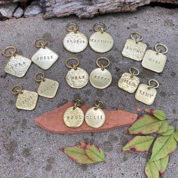 THICK Pet Tags - Highest Quality - Custom Hand-Stamped Collar ID - Heavy Duty 100% Brass Construction Customizable - Dog Cat - Puppy Kitten