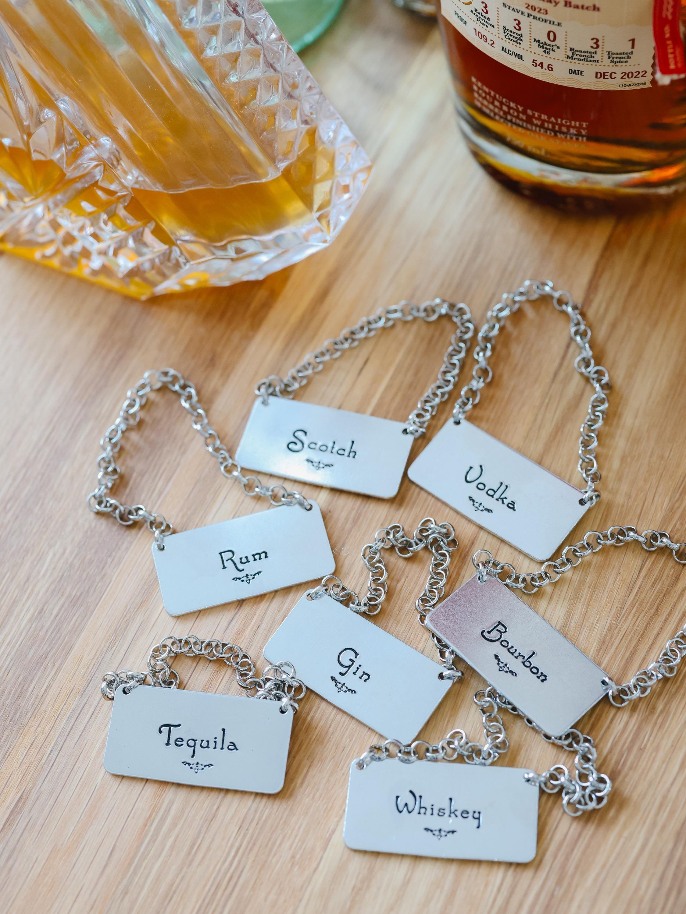 Dekanter Anhänger Set 8-tlg. - Poliertes Kupfer Für Whisky & Spirituosen