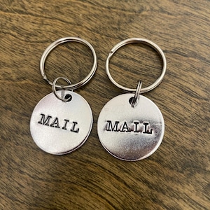 Mail Key Label Keychains 2-Pack - All Caps Identifier Tags Key Organization - Key ID Fobs, Silver-Color Metal Hand-Stamped Vacation Rental