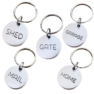 Metal Key Label Silver-Color Keychains - All Caps Identifier Tags, Key Organization, Key ID Fobs, Aluminum Hand-Stamped Vacation Rental BnB