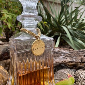 Bourbon Liquor Decanter Tag 1.25 Hand-Stamped Thick High Quality Brass Label Smooth or Hammered Gold Barware Wedding Gift for Him image 5