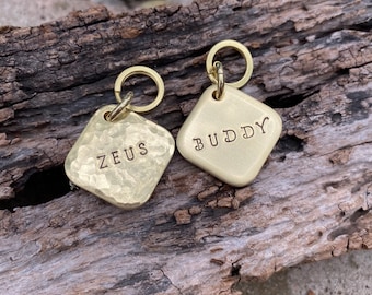 THICK Pet Tags - Highest Quality - Custom Hand-Stamped Collar ID - Heavy Duty 100% Brass Construction Customizable - Dog Cat - Puppy Kitten