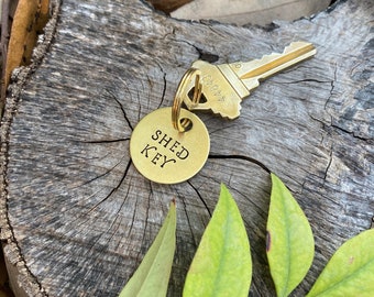 Shed Key Label - Identify Your Toolshed Keys - Gold Color Brass Key Tag Markers - Metal Keychain IDs - She Shed, Storage, Vacation Rental