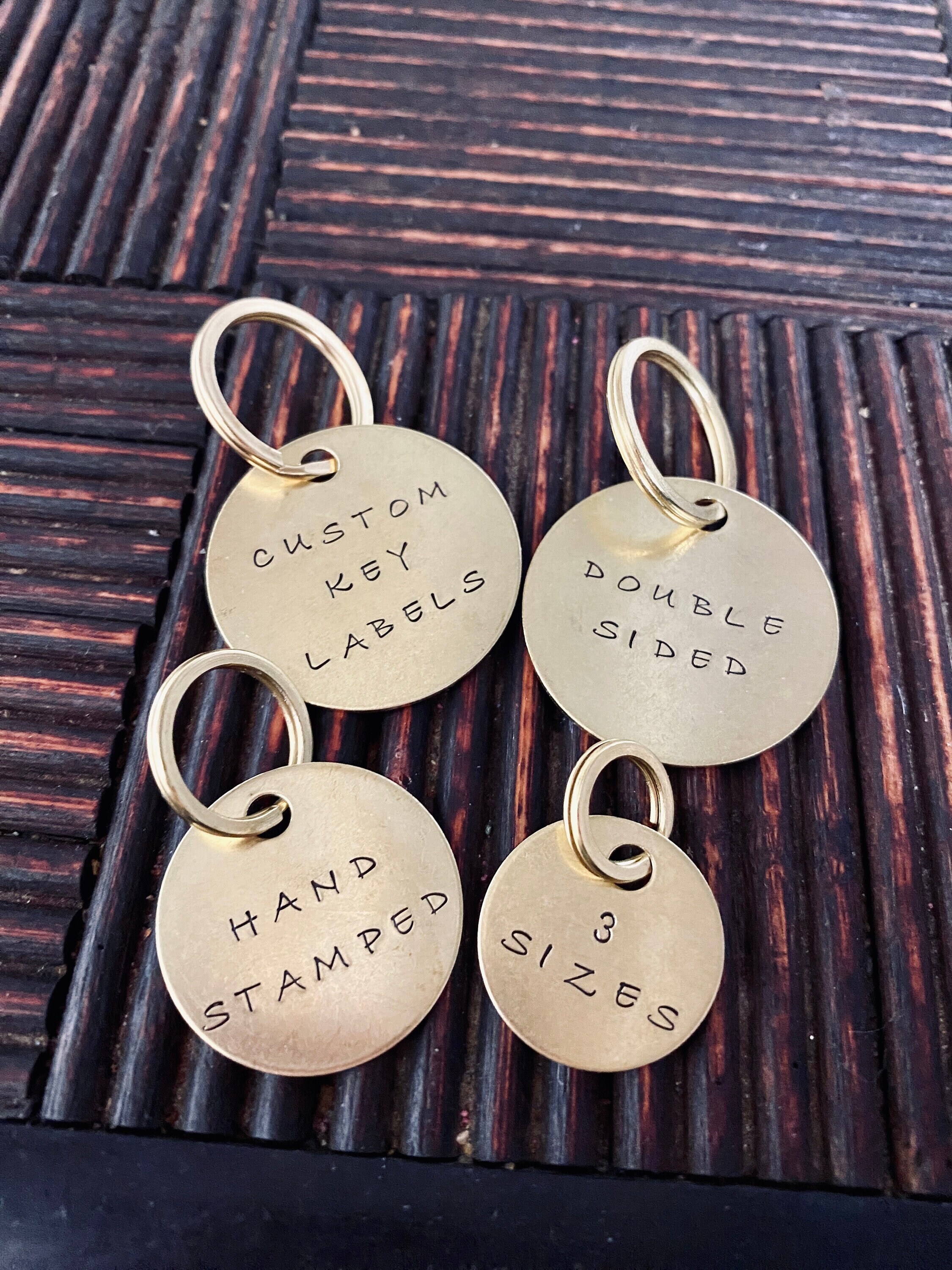 Custom Key Tags Text on Both Sides 100 Brass Hand Stamped Label Your
