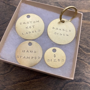 Custom Key Tags - Text on Both Sides - 100% Brass - Hand Stamped - Label Your Things - Keychain Identifier Markers - Vacation Rental BnB