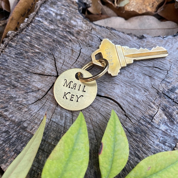 Gold Mail Key Label - Mark Your Mailbox Keys - 100% Brass Key Tag Identifier - Metal Keychain IDs - PO Box - Custom number option