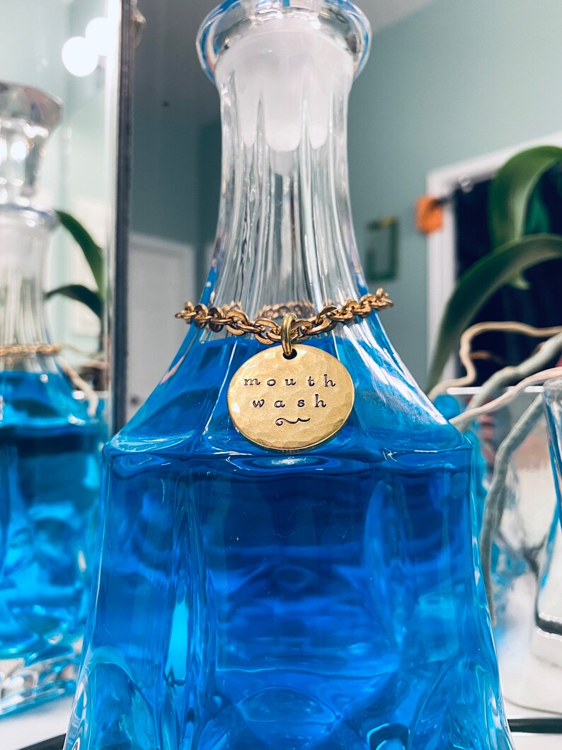 Mouthwash Label Decanter Bottle Tag | Hand-stamped Thick Brass Label ...