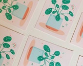 Plant mom illustration, Pilea Peperomioides Plant, Plant Print Wall, Tropical Plant Print, abstract botanical art print
