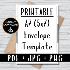Plantilla de sobre imprimible, tamaño A7 para tarjetas de felicitación de 5" x 7", PDF/JPG/PNG, descarga instantánea, impresión y corte en casa, material para manualidades con tarjetas