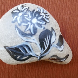 Painted Riverstone, Flower Art Stone, Painted on Back and Front