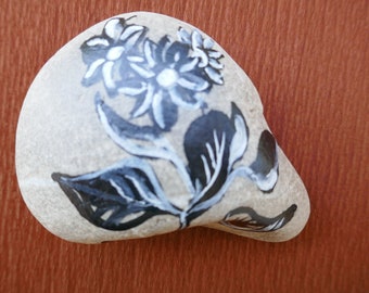 Painted Riverstone, Flower Art Stone, Painted on Back and Front