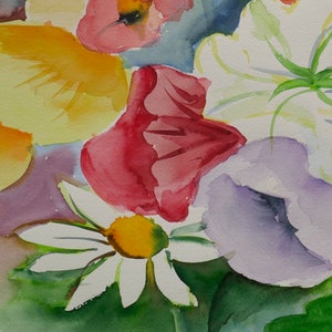 Watercolor Painting, Flowers, Colorful Art, Original signed. image 6