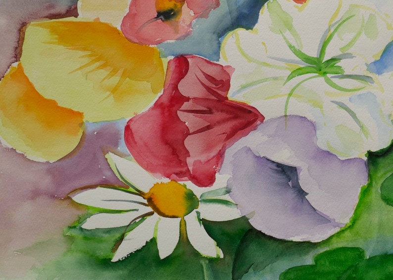 Watercolor Painting, Flowers, Colorful Art, Original signed. image 6