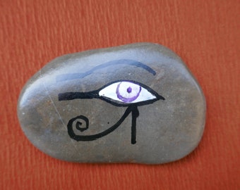 Painted Riverstone, Egyptian Deity, Eye of Horus, Paperweight
