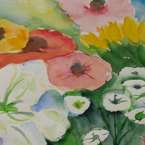 Watercolor Painting, Flowers, Colorful Art, Original signed. image 5