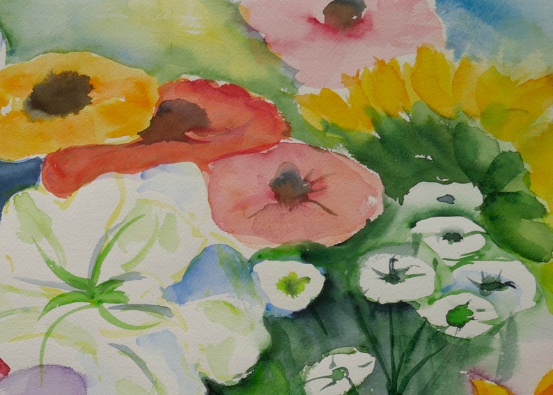Watercolor Painting, Flowers, Colorful Art, Original signed. image 5