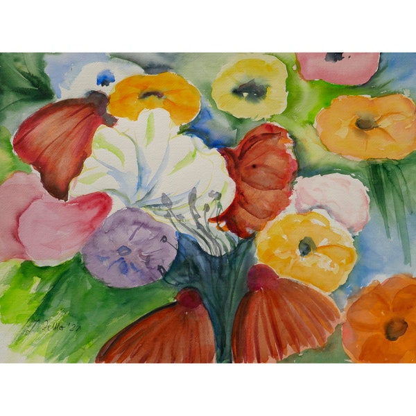 Watercolor Painting, Color Composition Flowers