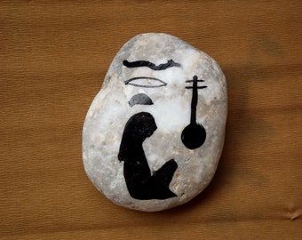 Painted River Stone, Hieroglyph, Small Gift for Her, Egyptian Item,