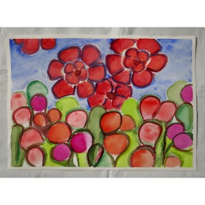 Fiori rossi dell'acquerello, immagine floreale astratta
