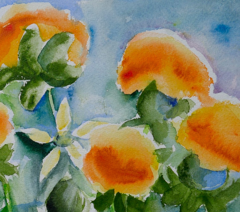 Watercolor Painting of Orange Thistles, Summerflowers image 4
